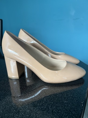 Dune london beige patent - patent, block
