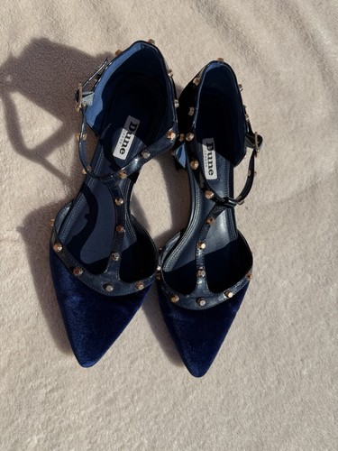 Dune blue velvet flat tbar - blue,